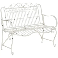 Outsunny Banco de Jardín de 2 Plazas 110x60x97 cm Banco de Exterior de Metal con Respaldo Decorativo y Reposabrazos para Terraza Balcón Patio Carga 200 kg Blanco(m-1)