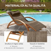 Outsunny Sdraio da Giardino Ergonomica, Lettino Prendisole con Poggiatesta Imbottito in Legno e Tessuto, 161 x 72 x 68 cm, Marrone(m-4)