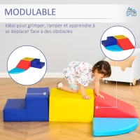 HOMCOM 4 Blocs de construction XL - modules de motricité - jouets éducatifs - parcours motricité enfant mousse EPE polyuréthane, bleu, jaune, rouge(m-6)