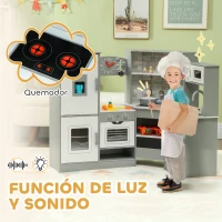 AIYAPLAY Cocinita Infantil con Sonido Fogón Horno Grifo Fregadero Microondas Lavadora Máquina de Hielo y Accesorio de Cocina Gris(m-4)