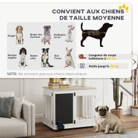 PawHut Cage pour chien cage chien intérieur avec 2 portes tableau noir pour chiens taille moyenne 20 kg 80 x 60 x 70 cm blanc(m-8)