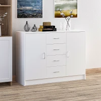 HOMCOM Sideboard, Storage Cabinet with 2 Doors and 4 Drawers, Free Standing Cupboard, Chest Organizer for Kitchen and Living Room, White(m-6)