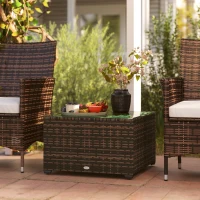 Outsunny 62 x 62cm Glass-Top Rattan Side Table - Brown(m-2)