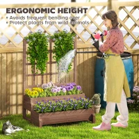 Outsunny 2-Tier Raised Garden Bed with Trellis, Wooden Elevated Planter Box with Drainage Holes, Outdoor Raised Planter for Climbing Plants, Fruits, Vegetables, Flowers, Brown(m-6)