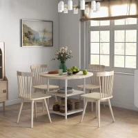 HOMCOM Tavolo da Pranzo per 4-6 Persone con 2 Ripiani Integrati, in Acciaio e MDF, Ø100x76 cm, Bianco e Rovere(m-2)