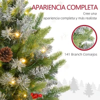 HOMCOM Árbol de Navidad Sobremesa 60 cm con 20 Luces LED 141 Ramas 5 Piñas 5 Racimos de Bayas Rojas y Soporte de Metal Verde(m-6)