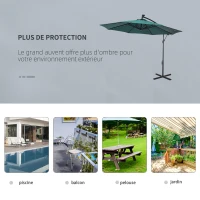 Outsunny Parasol déporté octogonal parasol LED inclinable manivelle piètement acier dim. Ø 3 x 2,6H m vert(m-5)