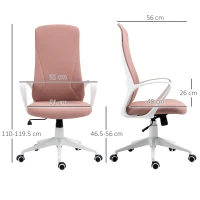 Vinsetto High Back Office Chair, Fabric Desk Chair with Armrests, Adjustable Height, Swivel Wheels, Pink(m-3)