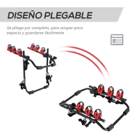 HOMCOM Portabicicletas Trasero Portón Plegable con Correas Hasta 3 Bicis Soporte de Bici Universal Carga 40kg 68x52x60cm Metal(m-7)