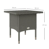 Outsunny Rattan Side Table, Outdoor Coffee Table with Plastic Board Under the Full Woven Table Top for Patio, Garden, Balcony, Grey(m-3)