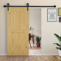 HOMCOM 6.6 FT/ 2000mm Carbon Steel Sliding Barn Door Kits Hardware Closet Set Track System for Single Wooden Door Industrial Wheel Style Roller(m-8)