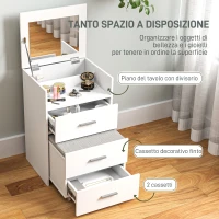 HOMCOM Tavolo da Trucco in Legno con Specchio Ribaltabile, 2 Cassetti e Sgabello, 50x40x113.5 cm, Bianco(m-6)