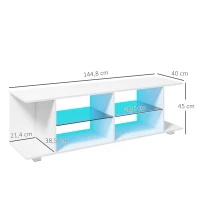 HOMCOM Meuble TV avec lumières LED 2 étagères en verre trempé pour télévision jusqu'à 60 pouces 145 x 40 x 45 cm blanc(m-3)