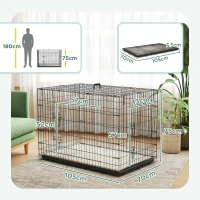 PawHut Foldable Dog Crate with 2 Doors with Tray, Soft Cushion, for Extra and Large Dogs, 105 x 70 x 75, Black(m-3)