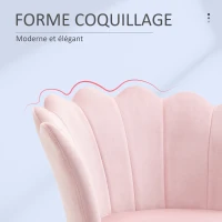 HOMCOM Fauteuil coquillage chaise coiffeuse fauteuil en velours avec pieds en métal doré pour salon chambre et salle à manger 67l x 64P x 77H cm rose poudré(m-5)