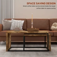 HOMCOM Nesting Coffee Table Set of 2, Industrial Stacking Side End Tables with Metal Frame for Living Room, Bedroom, Rustic Brown(m-7)