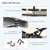 Outsunny  Cenador de Jardín 4x3 m Pérgola Montado en Pared con Toldo y 16 Orificios de Drenaje Marco de Metal y Poliéster 180 g/m² para Patio Terraza Crema(m-5)