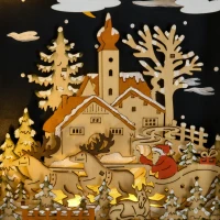 HOMCOM Calendrier de l'Avent LED en forme de village enneigé avec 24 tiroirs décoration lumineuse de Noël beige(m-9)
