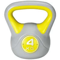 SPORTNOW Kettlebell 4kg in PU e Sabbia con Base Piatta e Impugnatura per Stacchi, Squat e Sollevamenti, 18x12x20 cm, Giallo(m-10)
