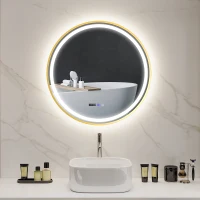 HOMCOM 80cm Anti-Fog LED Bathroom Mirror - Gold Tone(m-10)