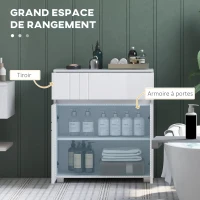 kleankin Meuble de rangement pour salle de bain sur pied placard 2 portes 1 tiroir, étagère régable, blanc laqué(m-4)