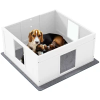 PawHut Whelping Box for Dogs with Whelping Pad, Adjustable Entrance, Non-slip Foot Pads, for Medium Dogs, 100 x 96cm(m-1)