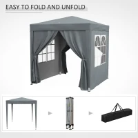 Outsunny Garden Pop Up Gazebo Marquee Party Tent Canopy with free Carrying Case, Removable 2 Walls, 2 Windows, 2m x 2m, Grey(m-9)