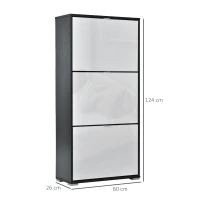 HOMCOM Meuble à Chaussures 3 Portes abattantes 3 Compartiments MDF Noir Blanc laqué(m-3)