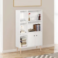 HOMCOM Sideboard Storage Cabinet Cupboard, Open Bookcase with 2 Doors 5 Compartments Wooden Modern Style for Living Room Bedroom Kitchen 80 x 23 x 123 cm, White(m-2)