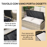 Outsunny Set da Giardino 6 Pezzi in Rattan con Divani, Poltrone e Tavoli Contenitore, Beige(m-4)