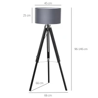 HOMCOM Modern Tripod Floor Lamps for Living Room with Fabric Lampshade, Standing Lamp for Bedroom Bulb not Included, Grey and Black(m-3)