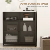 HOMCOM Buffet meuble de rangement plateau aspect marbre et double porte grillagée, 86 x 40 x 90 cm, blanc et noir(m-7)