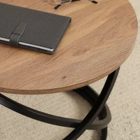 HOMCOM Table basse ronde style industriel en métal noir et plateau en bois - dim. Ø 60 x 46H cm(m-8)