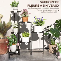Outsunny Support pour plantes 6 niveaux étagère plante ajustable et pliable en métal design sans vis porte 60 x 40 x 80 cm noir(m-4)