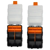 DURHAND Set Of 4 Plastic DIY Tool Storage Boxes w/ Inside Dividers Locking Lids Home Garage Organisation Stacking Arts Crafts Bolts Black Orange(m-7)