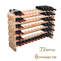 HOMCOM Six-Tier, 72 Bottle Wooden Wine Rack - Natural(m-4)