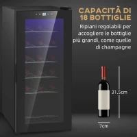 HOMCOM Cantinetta Frigorifero per 18 Bottiglie di Vino con Display Digitale, Luce LED e Controllo Temperatura, Nero(m-4)