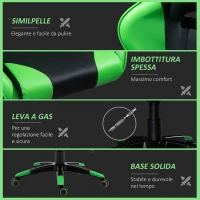 HOMCOM Sedia Gaming Professionale con Altezza Regolabile, Sedia da Ufficio Girevole e Reclinabile, con Sostegno Lombare e Collo, 67x67x123-132 cm, Nera e Verde(m-9)