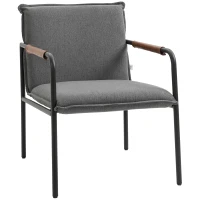 HOMCOM Fauteuil de salon assise revêtement synthétique avec accoudoir structure en acier 65,5Ll x 85P x 85H cm gris(m-1)