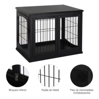 PawHut Jaula para Perros de Madera con Superficie de Mesa 2 Puertas y Rejillas de Metal 81x58,5x66 cm Negro(m-7)