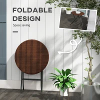 Outsunny Foldable PE Rattan Outdoor Coffee Table, Metal Frame Wicker Round Side Table, Coffee Table Side Table for Lawn, Garden, Mixed Brown(m-6)