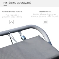 HOMCOM Bain de Soleil transat de Jardin 2 Personnes chaise longue Bascule hamac tétière inclus pour Jardin, Piscine, Terrasse dim. 2,12 x 1,75 x 0,6 m Gris(m-6)