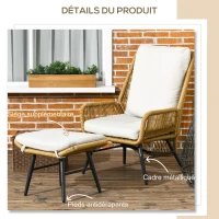 Outsunny Fauteuil de jardin avec repose-pieds en rotin PE, dossier inclinable et coussins, design bohème(m-6)