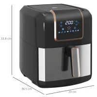 HOMCOM 6.5L Single Basket Air Fryer, 80-200°C Temperature, Black and Gold Tone(m-3)