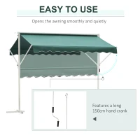 Outsunny 300 x 300CM 2 Side Free Standing Manual Awning Canopy Patio Garden Outdoor Sun Shade Shelter w/Winding Handle (Green)(m-6)