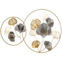 HOMCOM 3D Metal Wall Art Modern Ginkgo Leaves Hanging Wall Sculptures Home Decor for Living Room Bedroom Dining Room, Gold(m-11)