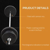 HOMCOM Dumbbell and Barbell Set with 65kg Adjustable Barbell Weights Set, for Home Gym - Black(m-7)