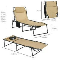 Outsunny Folding Sun Lounge with 5-level Reclining Back, Outdoor Tanning Chair with Reading Hole, Outdoor Sun Lounge with Side Pocket, Headrest, for Beach, Yard, Patio, Beige(m-3)