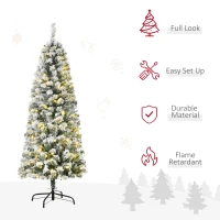 HOMCOM 5FT Prelit Artificial Snow Flocked Christmas Tree with Warm White LED Light, Holiday Home Xmas Decoration, Green White(m-4)
