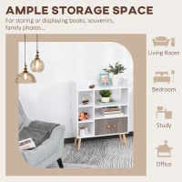 HOMCOM Bookcase, Freestanding Book Shelf with Storage Cabinet, 6 Shelves and Wood Legs for Home Office Display, White and Grey, 24D x 71.8W x 90.8H cm(m-4)
